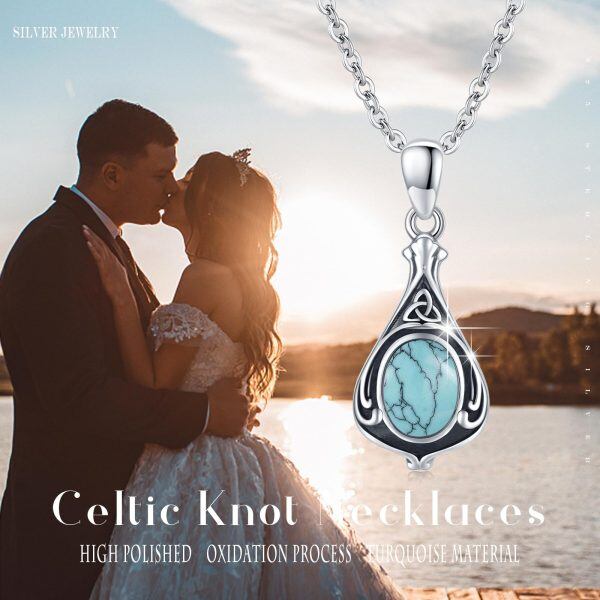 Sterling Silver Celtic Knot Turquoise Pendant Necklace-5