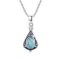 wholesale 925 Sterling Silver Teardrop Turquoise Celtic Knot Pendant Necklace for Women s- Oxidized/Oxidised