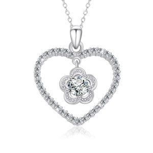 Sterling Silver Flower Heart Pendant Necklace-0