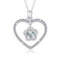 wholesale 925 Sterling Silver CZ Heart-Shaped Flower Pendant Necklace for Women - Mother's Day/Birthday/Wedding Gifts-0-0