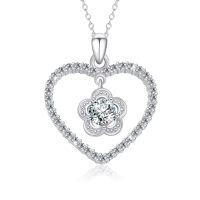 wholesale 925 Sterling Silver CZ Heart-Shaped Flower Pendant Necklace for Women - Mother's Day/Birthday/Wedding Gifts- Rhodium Plated