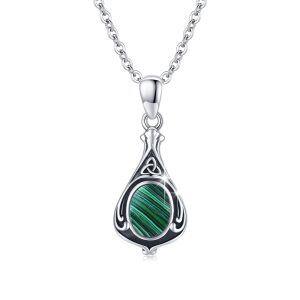 Sterling Silver Celtic Knot Malachite Pendant Necklace-0