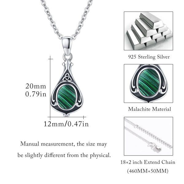 Sterling Silver Celtic Knot Malachite Pendant Necklace-1