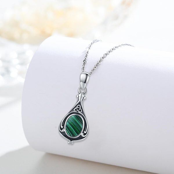 Sterling Silver Celtic Knot Malachite Pendant Necklace-4