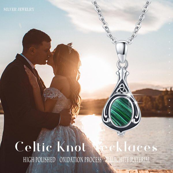 Sterling Silver Celtic Knot Malachite Pendant Necklace-5