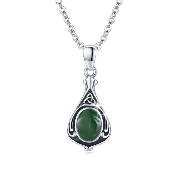 Sterling Silver Celtic Knot Green Agate Pendant Necklace-0