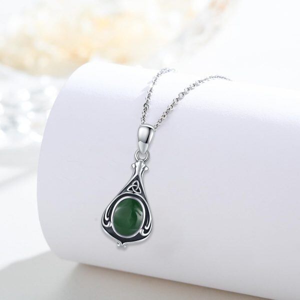 Sterling Silver Celtic Knot Green Agate Pendant Necklace-4