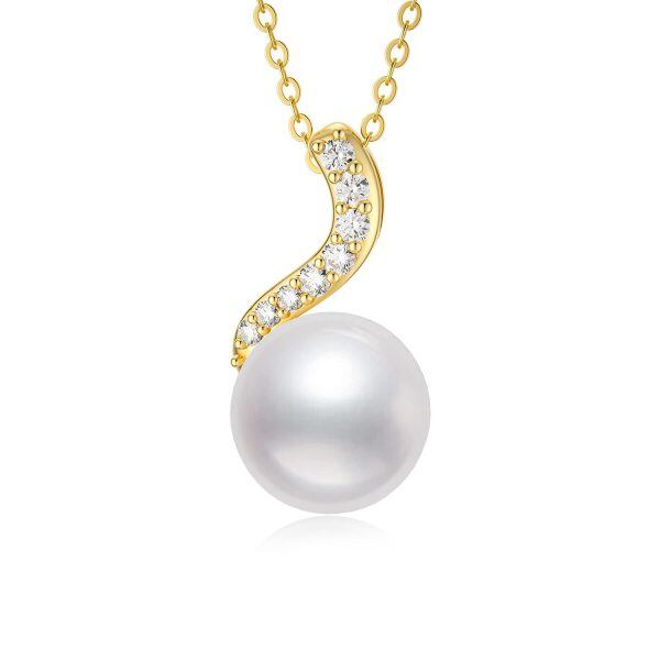 14K Solid Gold Single Pearl Pendant Necklace-0