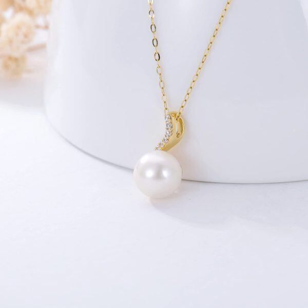 14K Solid Gold Single Pearl Pendant Necklace-3