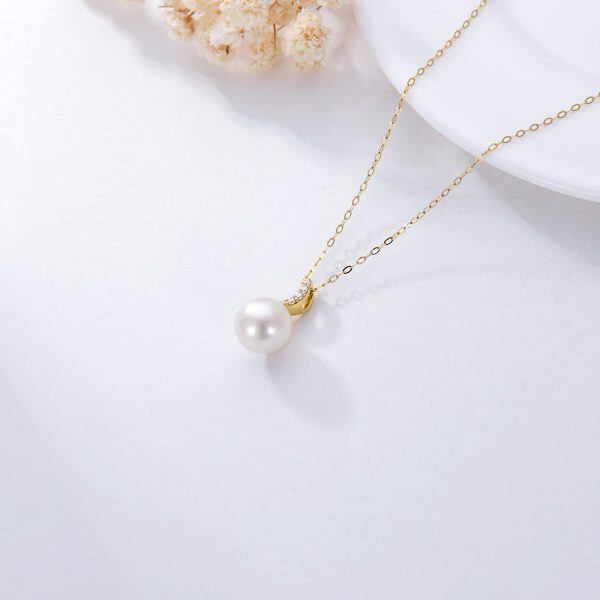 14K Solid Gold Single Pearl Pendant Necklace-4