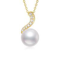 wholesale 14K Gold Pearl Necklace with Diamond Accent - Elegant Design for Women's Fashion Accessories- Gold Plated