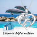 wholesale 925 Sterling Silver Heart-Shaped Dolphins with Cubic Zirconia Pendants Necklaces for Women-0-5