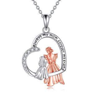 Sterling Silver Mother Daughter Pendant Necklace-0