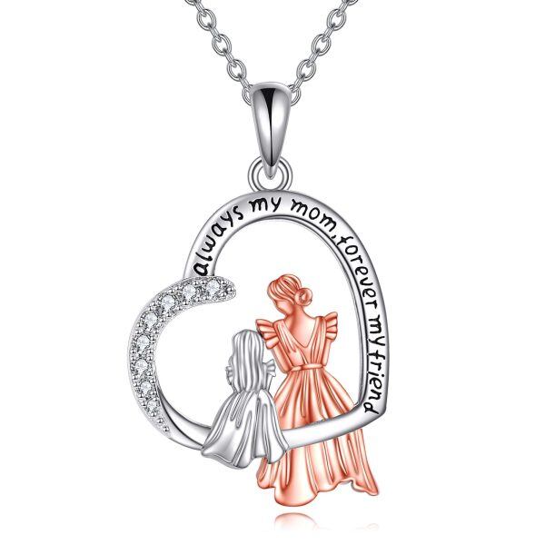 Sterling Silver Mother Daughter Pendant Necklace-0