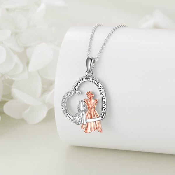 Sterling Silver Mother Daughter Pendant Necklace-3