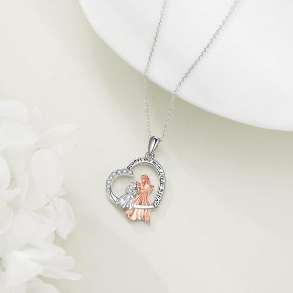 Sterling Silver Mother Daughter Pendant Necklace-4