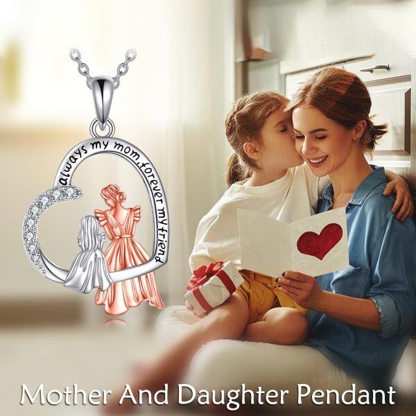 Sterling Silver Mother Daughter Pendant Necklace-5