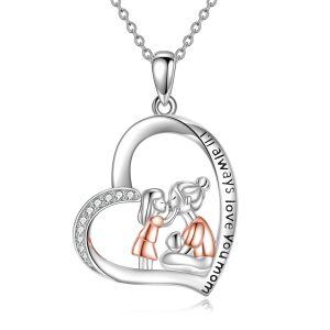 Sterling Silver Heart Mother Daughter Pendant Necklace-0