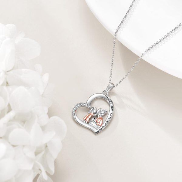 Sterling Silver Heart Mother Daughter Pendant Necklace-4