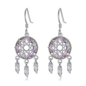 Sterling Silver Dream Catcher Crystal Dangle Earrings-0