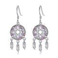 wholesale 925 Sterling Silver Crystal Dream Catcher Evil Eye Dangle Drop Earrings-0-0