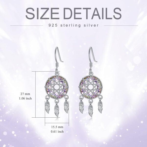 Sterling Silver Dream Catcher Crystal Dangle Earrings-1