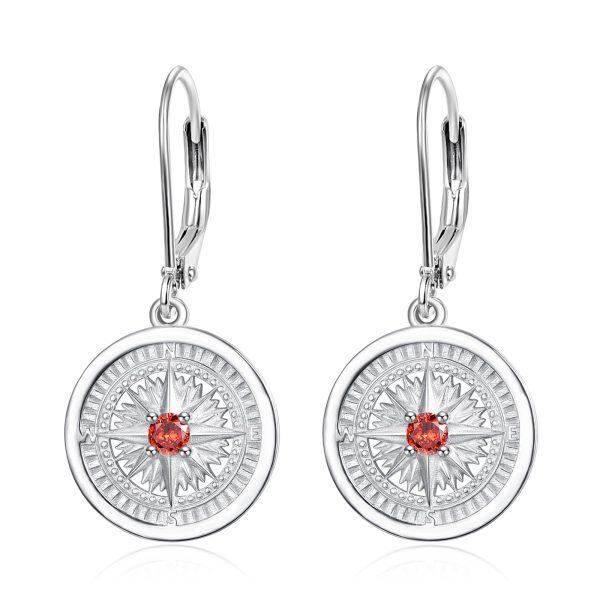 Sterling Silver Compass January Birthstone Dangle Earrings-0