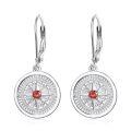 wholesale 925 Sterling Silver Garnet Round Compass Pendant Leverback Earrings for Women-0-0