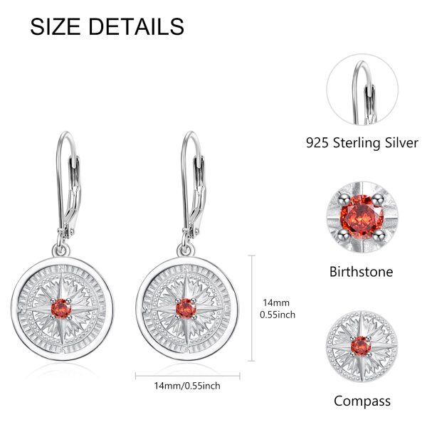 Sterling Silver Compass January Birthstone Dangle Earrings-1