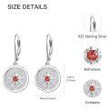 wholesale 925 Sterling Silver Garnet Round Compass Pendant Leverback Earrings for Women-0-1