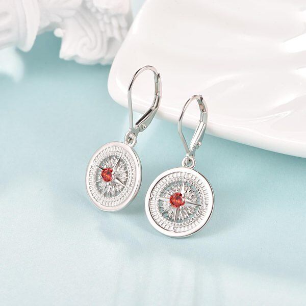 Sterling Silver Compass January Birthstone Dangle Earrings-5