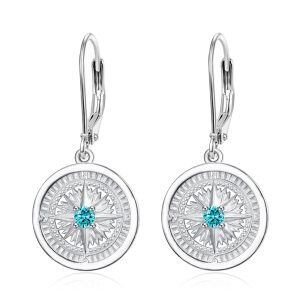 Sterling Silver Compass December Birthstone Dangle Earrings-0