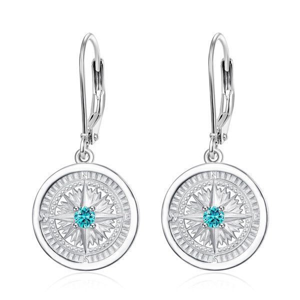 Sterling Silver Compass December Birthstone Dangle Earrings-0