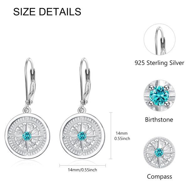 Sterling Silver Compass December Birthstone Dangle Earrings-1