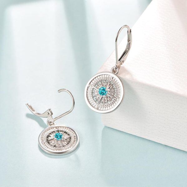 Sterling Silver Compass December Birthstone Dangle Earrings-4