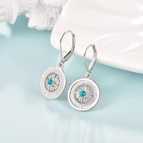 Sterling Silver Compass December Birthstone Dangle Earrings-5