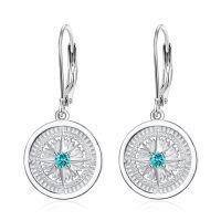 wholesale 925 Sterling Silver Compass Blue Stone Leverback Earrings for Women- Rhodium Plated