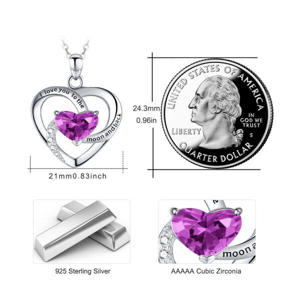 Sterling Silver Love Purple Heart Pendant Necklace with February Birthstone-1