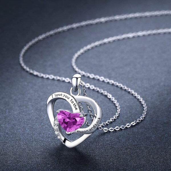 Sterling Silver Love Purple Heart Pendant Necklace with February Birthstone-4