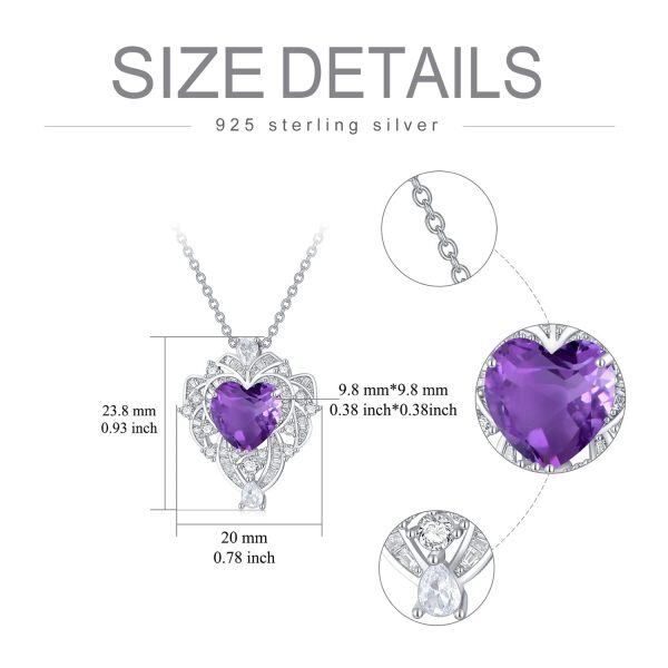 Sterling Silver 9.5MM Heart Shaped Amethyst Pendant Necklace-1