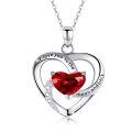 wholesale 925 Sterling Silver Red Garnet Birthstone Heart Pendant Necklaces for Women - I love you to the moon and back -0-0
