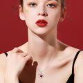wholesale 925 Sterling Silver Red Garnet Birthstone Heart Pendant Necklaces for Women - I love you to the moon and back -0-3