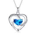 wholesale 925 Sterling Silver Blue Zirconia Heart Pendant Necklace with Engraved Message I love you to the moon and back for Women-0-0