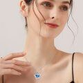 wholesale 925 Sterling Silver Blue Zirconia Heart Pendant Necklace with Engraved Message I love you to the moon and back for Women-0-2