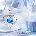 wholesale 925 Sterling Silver Blue Zirconia Heart Pendant Necklace with Engraved Message I love you to the moon and back for Women-0-6