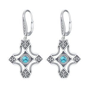 Sterling Silver Vintage CrossTurquoise Dangle Earrings-0