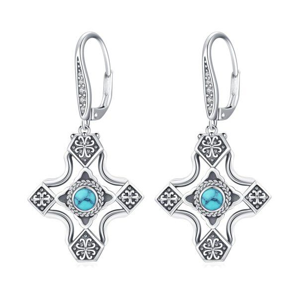 Sterling Silver Vintage CrossTurquoise Dangle Earrings-0