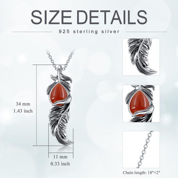 Sterling Silver Agate Feather Pendant Necklace-1