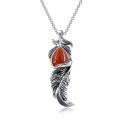 wholesale 925 Sterling Silver Carnelian Feather Pendant Necklace Boho Style Gemstone Jewelry for Women Gifts-0-9