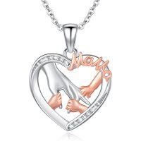 wholesale 925 Sterling Silver Mama & Kids Heart Pendant Necklace  for Mom Grandmother Wife Daughter- Rhodium And Rose Gold Plated